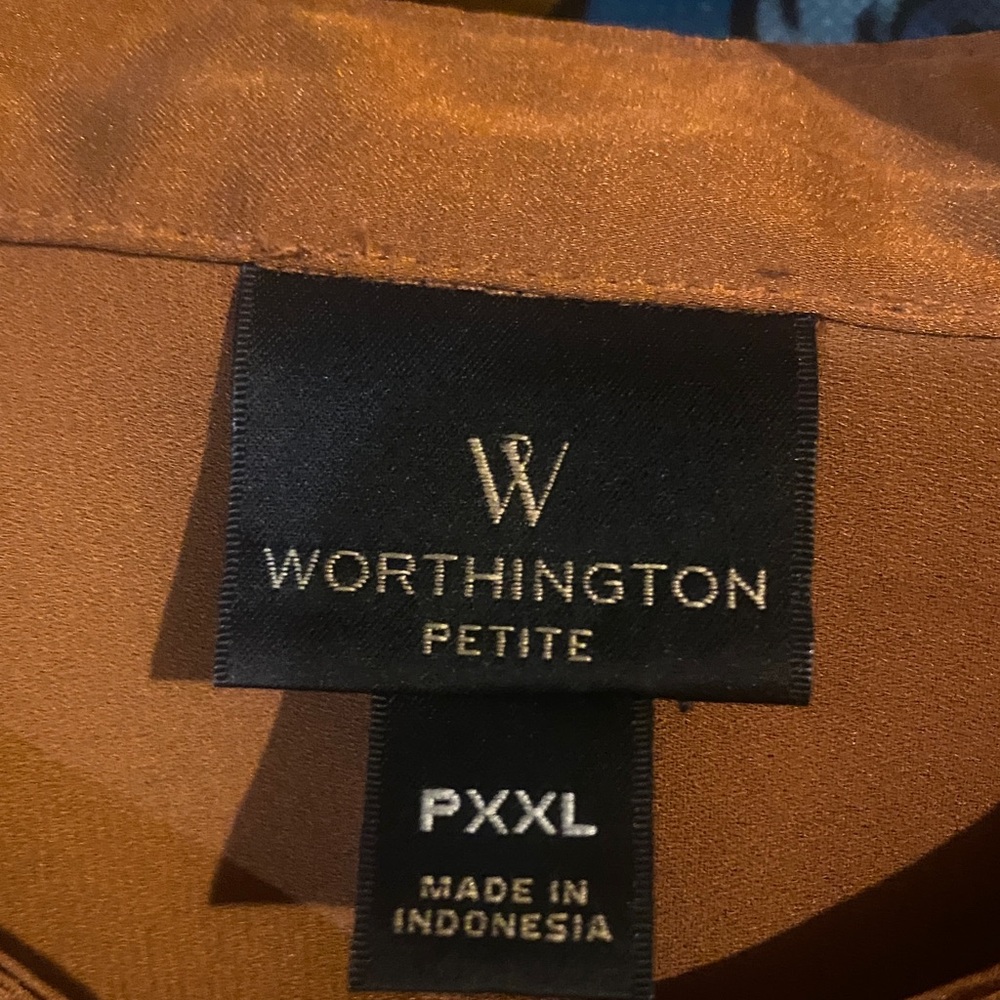 Worthington Rust-Brown Band Collar Button-Up Blouse - Picture 2 of 7
